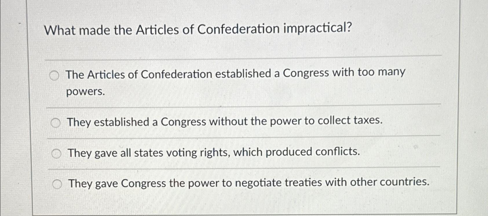 what made the articles of confederation impractical