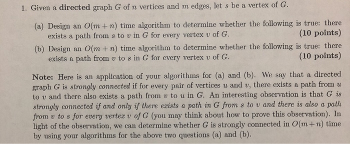 Solved 1 Given Directed Graph G N Vertices M Edges Let S