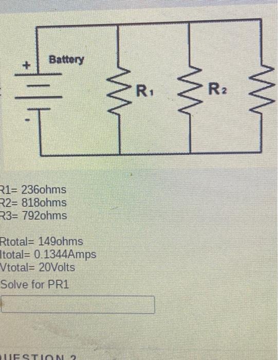 Solved Battery + M R1 R2 R1= 236ohms R2= 818ohms R3= 792ohms | Chegg.com