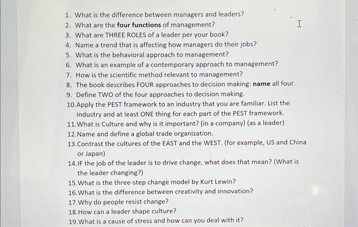Solved 1. What is the difference between managers and | Chegg.com