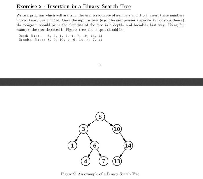 Solved Exercise 2 - Insertion in a Binary Search Tree Write | Chegg.com
