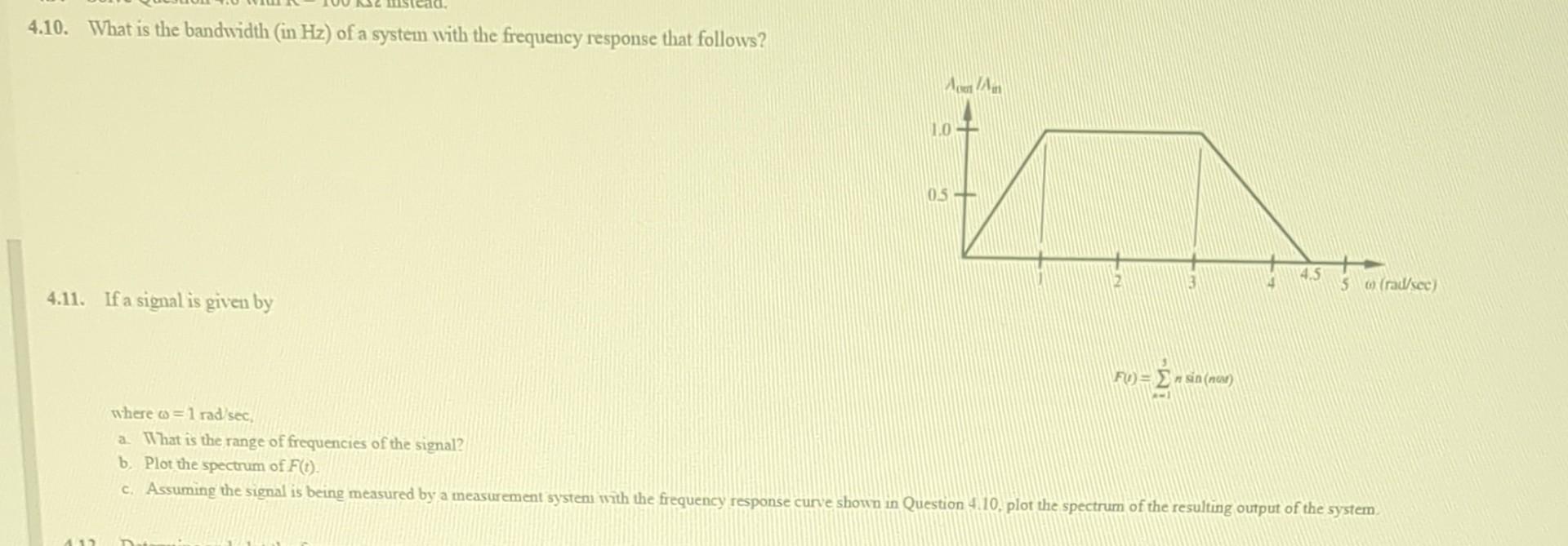 Solved 4.10. What is the bandwidth (in Hz ) of a system with | Chegg.com
