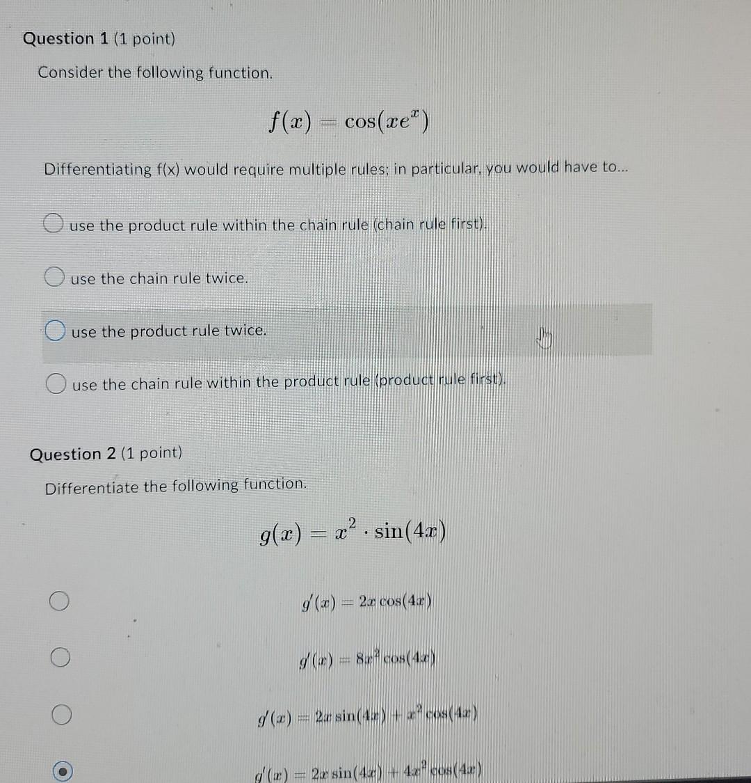 Solved Question 1 (1 point) Consider the following function. | Chegg.com