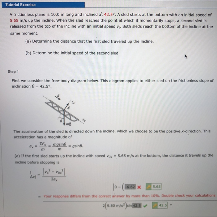 Solved Tutorial Exercise A Frictionless Plane Is 10 0 M L Chegg Com