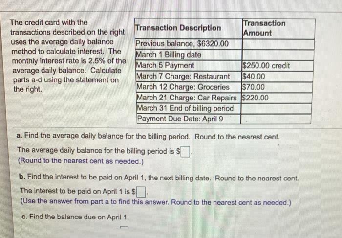 Solved The credit card with the transactions described on | Chegg.com