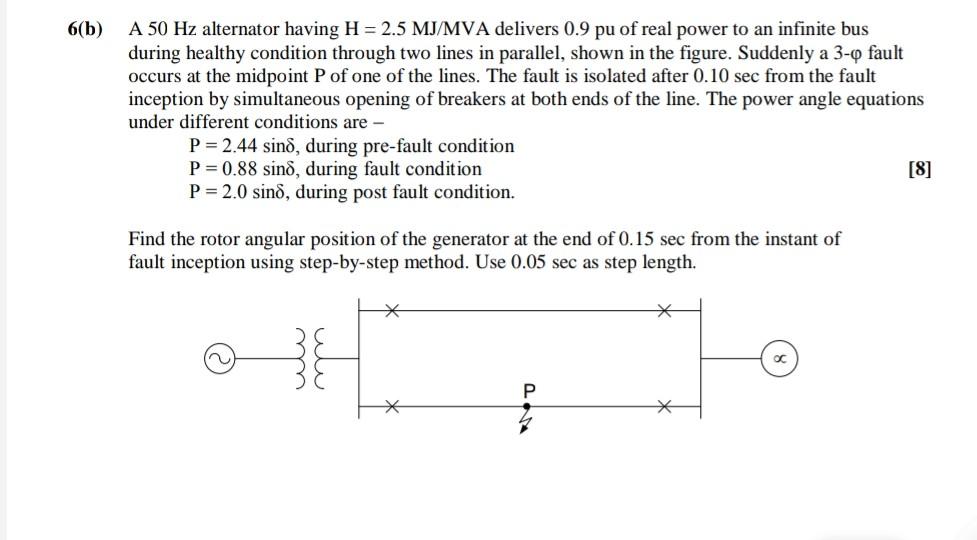 Solved 6(b) A 50 Hz alternator having H = 2.5 MJ/MVA | Chegg.com