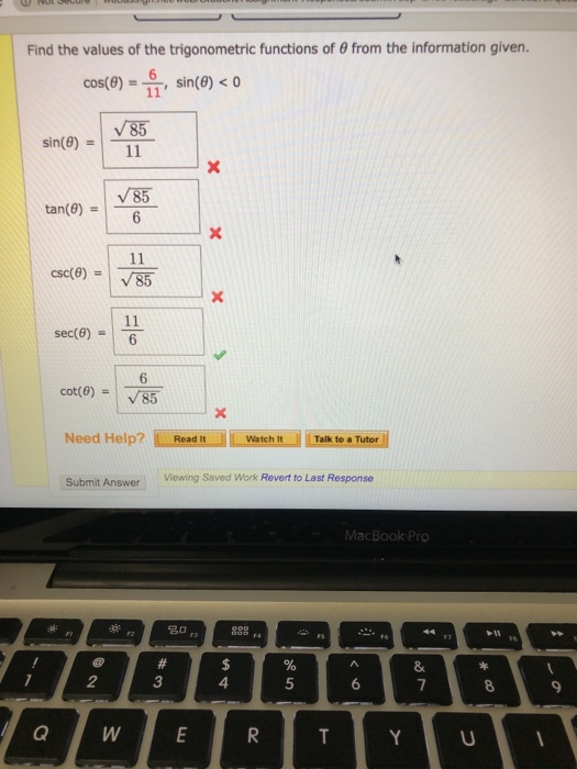 Solved Find the values of the trigonometric functions of | Chegg.com