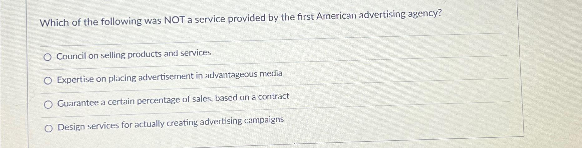 Solved Which of the following was NOT a service provided by | Chegg.com