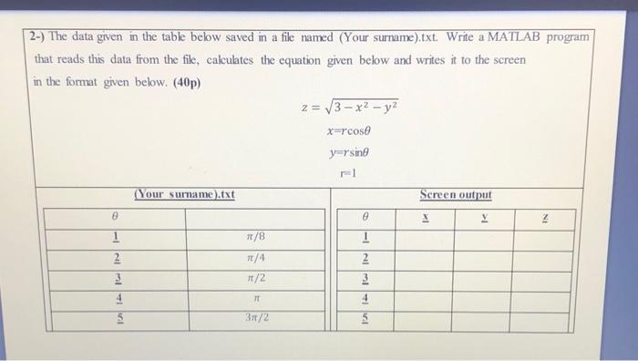 Solved 2-) The data given in the table below saved in a file | Chegg.com