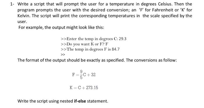 Solved 1. Write a script that will prompt the user for a | Chegg.com
