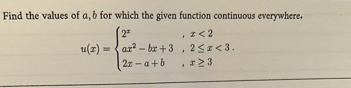 Solved Find The Values Of A,b For Which The Given Function | Chegg.com