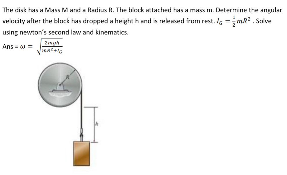 Solved The disk has a Mass M and a Radius R. ﻿The block | Chegg.com