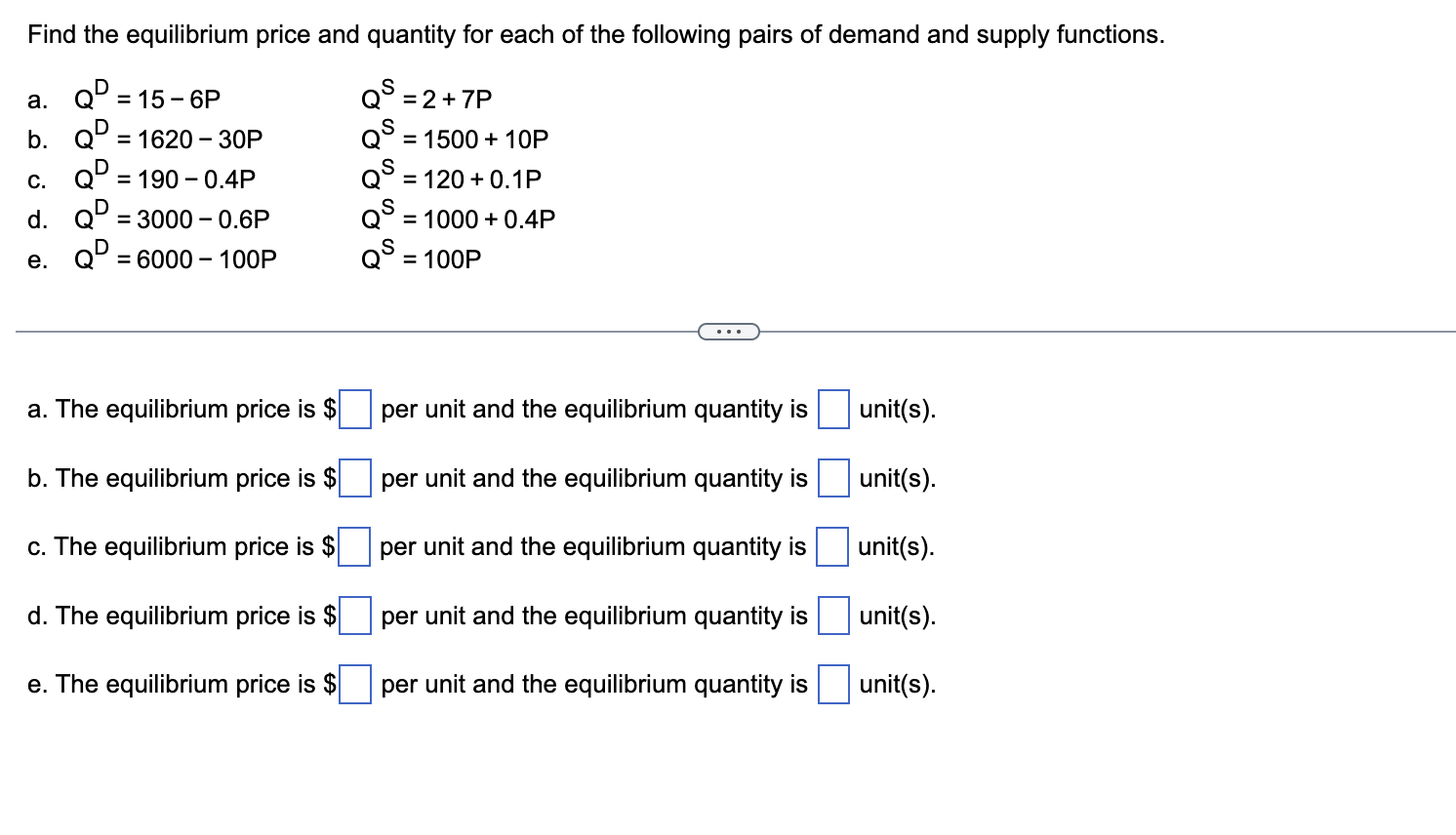 Solved Find the equilibrium price and quantity for each of | Chegg.com
