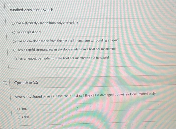 Solved A Naked Virus Is One Which O Has A Glycocalyx Made Chegg Com