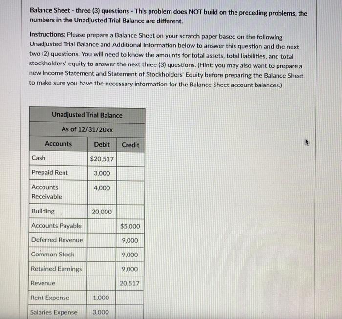 Solved Balance Sheet - three (3) questions - This problem | Chegg.com