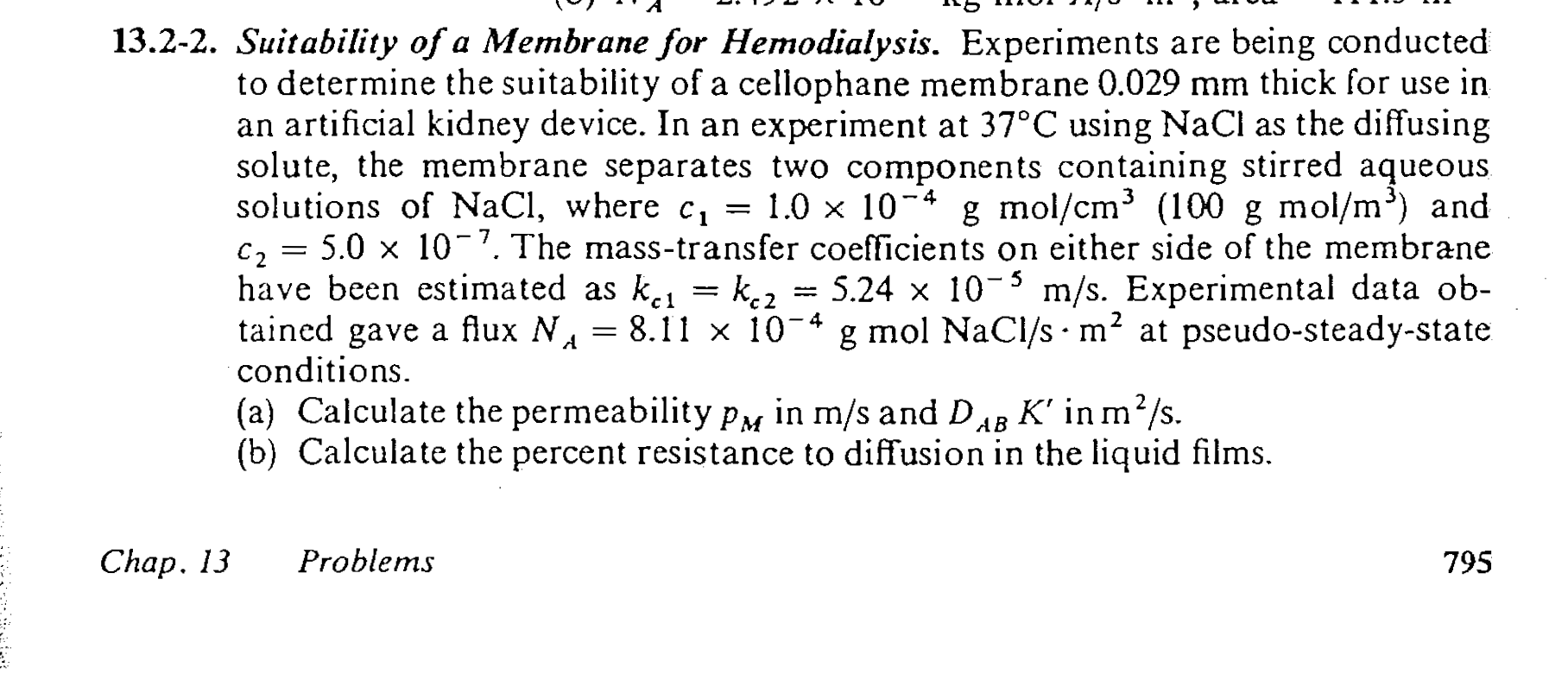 Solved 13.2-2. ﻿Suitability of a Membrane for Hemodialysis. | Chegg.com