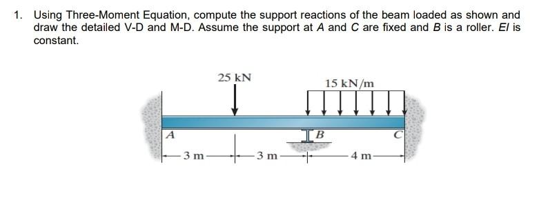 Solved 1. Using Three-Moment Equation, compute the support | Chegg.com