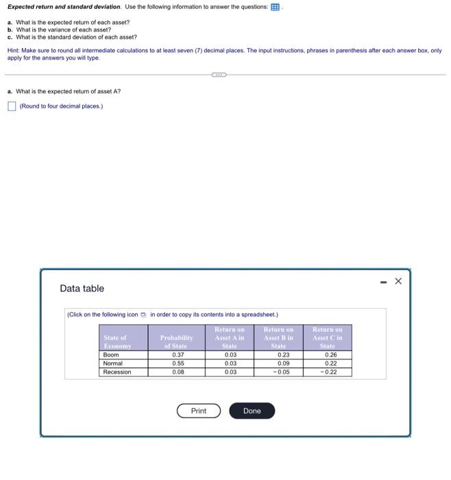 Solved Expected Return And Standard Deviation. Use The | Chegg.com