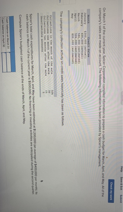 Solved Help Save & Exit Submit Check my work On March 1 of | Chegg.com