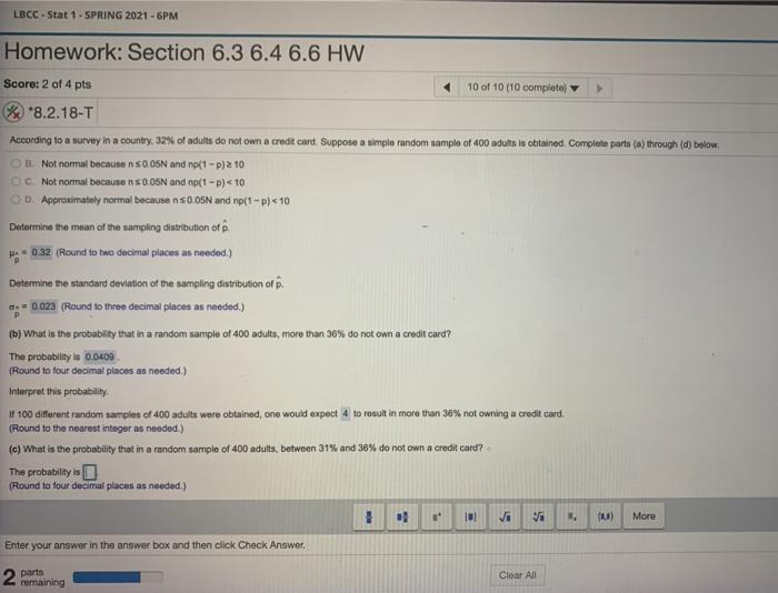 Solved LBCC Stat 1 SPRING 2021 6PM Homework Section 6.3