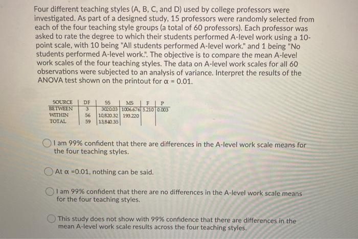 Solved Four Different Teaching Styles (A, B, C, And D) Used | Chegg.com