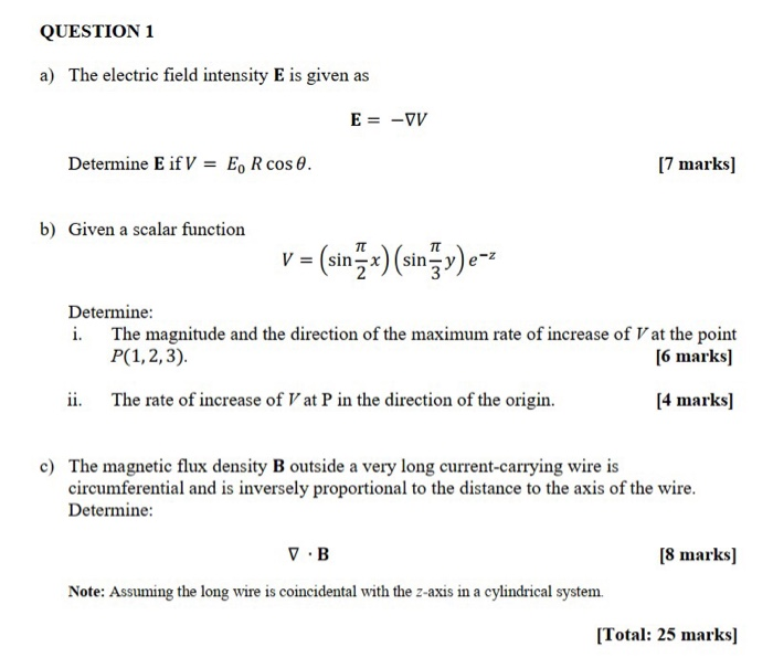 Solved Question 1 A The Electric Field Intensity E Is Gi Chegg Com