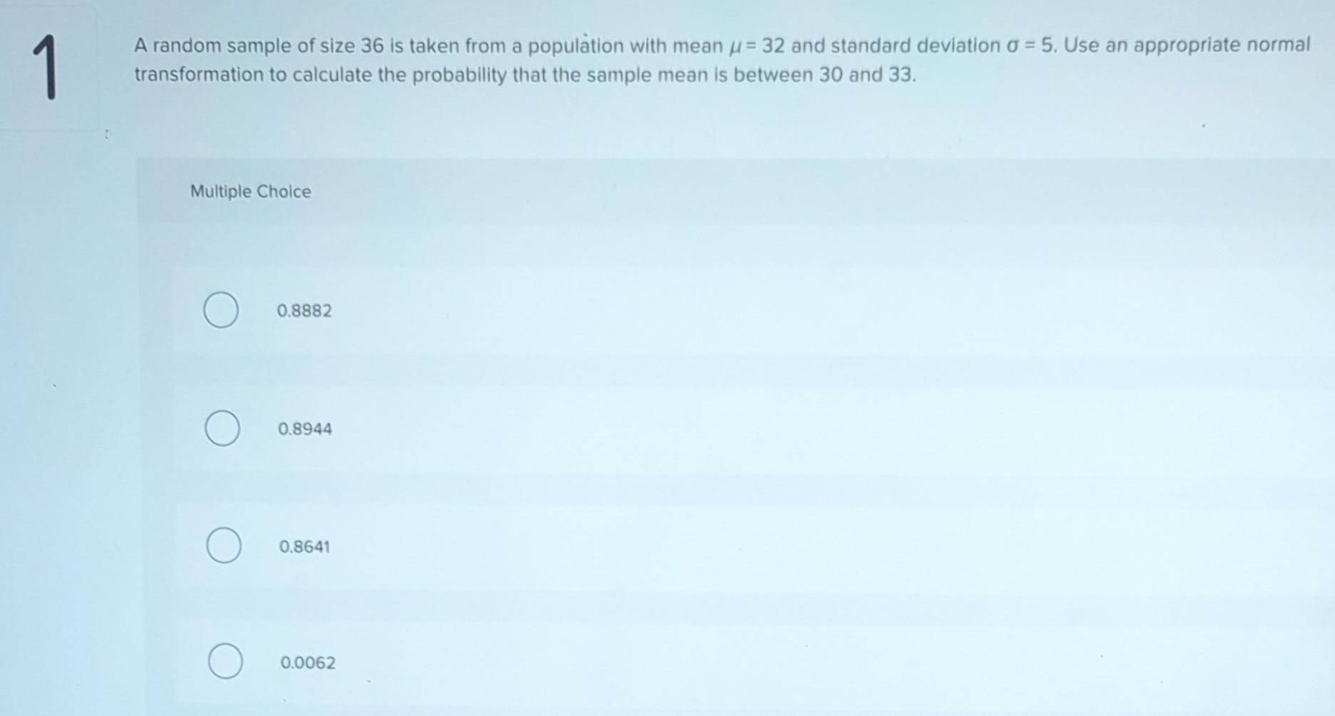 Solved A random sample of size 36 is taken from a population | Chegg.com
