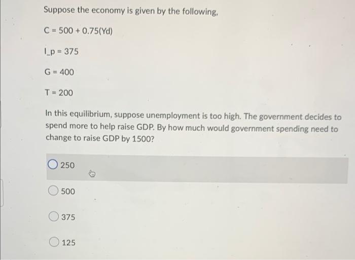 Solved Suppose The Economy Is Given By The Following, C = | Chegg.com