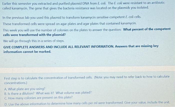 Solved Earlier this semester you extracted and purified | Chegg.com