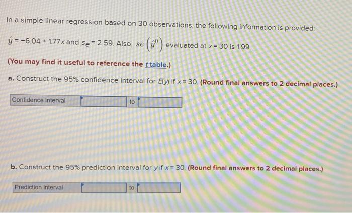 Solved In a simple linear regression based on 30 | Chegg.com