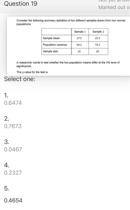 Solved Consider The Following Summary Statistics Of Two | Chegg.com