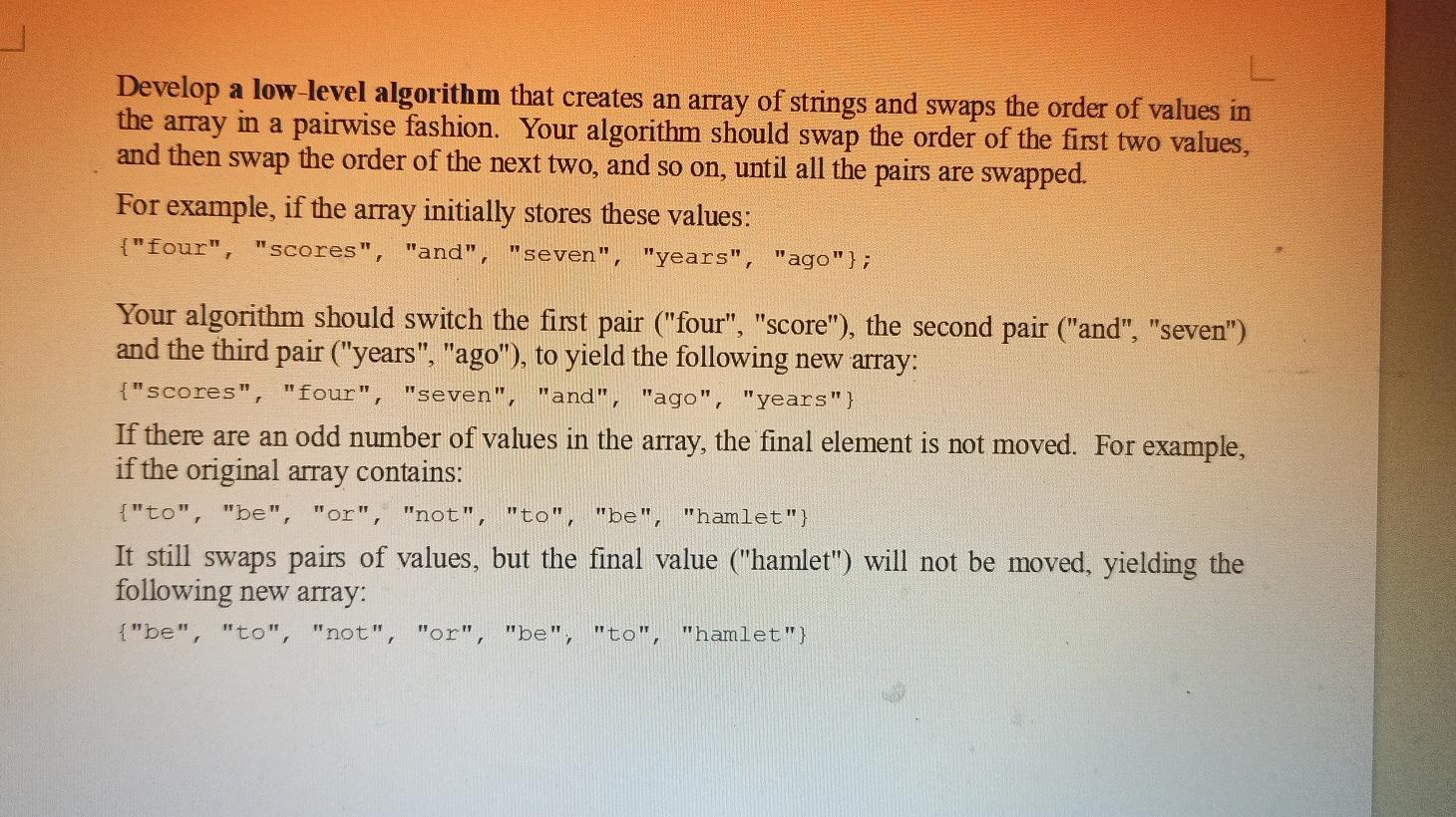 Solved Develop a low-level algorithm that creates an array | Chegg.com