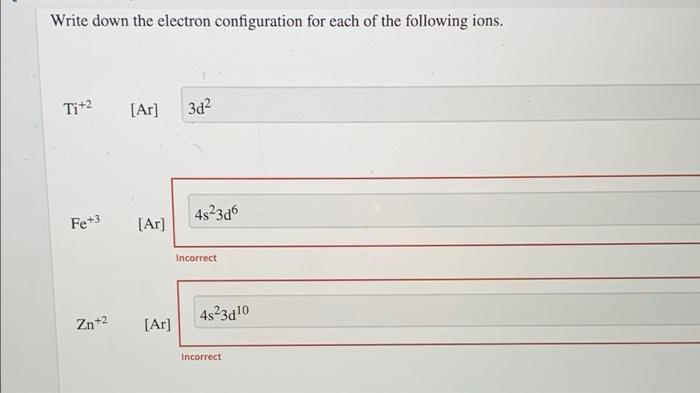 Solved Write down the electron configuration for each of the | Chegg.com