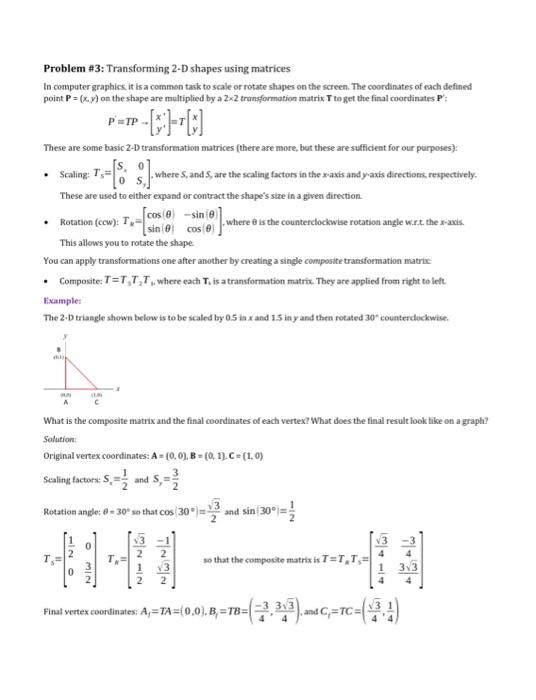 Solved Problem \#3: Transforming 2-D shapes using matrices | Chegg.com