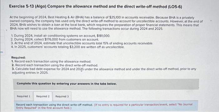 Solved Exercise 5-13 (Algo) Compare the allowance method and | Chegg.com