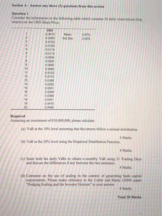 Solved Section A - Answer Any Three (3) Questions From This | Chegg.com