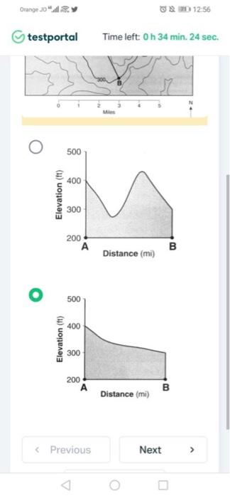 Solved A topographic map and a profile from point A to point | Chegg.com