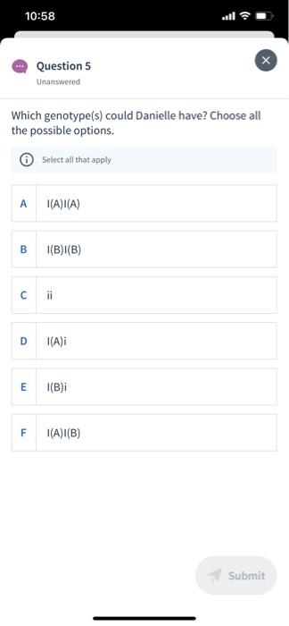 Solved х Blood Type Genotypes Unanswered Match the genotypes | Chegg.com