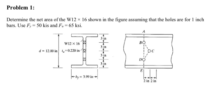 Solved Problem 1: Determine the net area of the W12 x 16 | Chegg.com