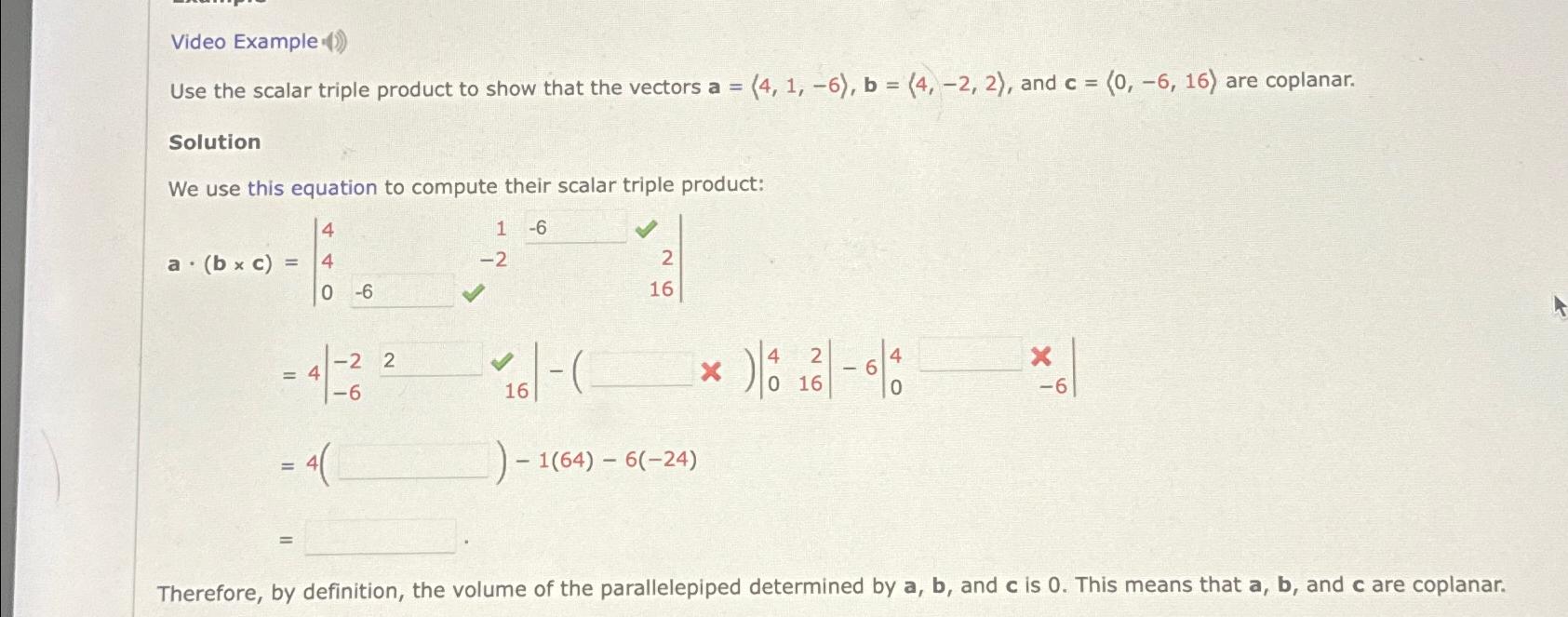Solved Video ExampleUse the scalar triple product to show | Chegg.com