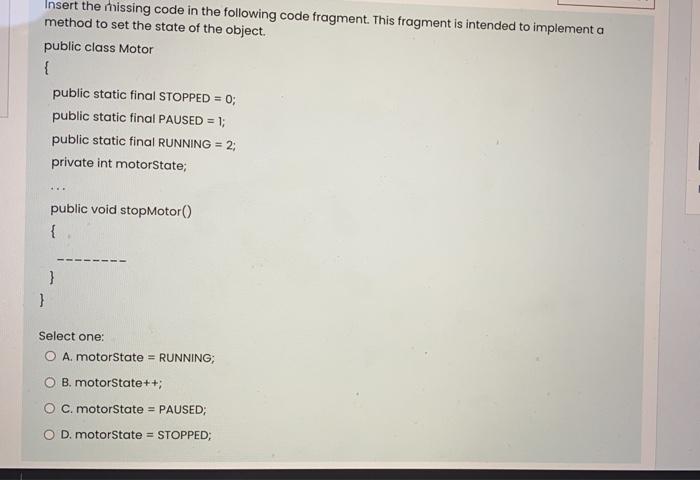 Solved Insert the missing code in the following code | Chegg.com