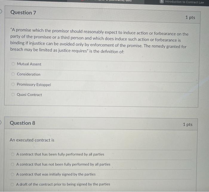 Solved S Introduction To Contract Law > Question 7 1 Pts "A | Chegg.com