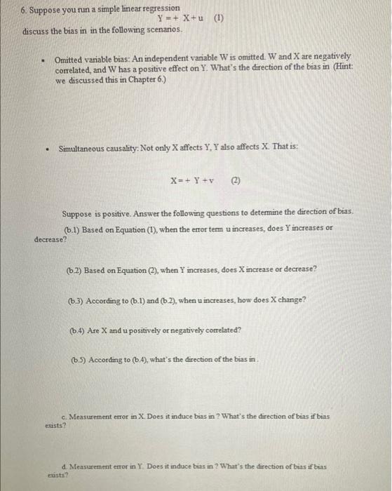 Solved 6. Suppose you run a simple linear regression Y =+ | Chegg.com
