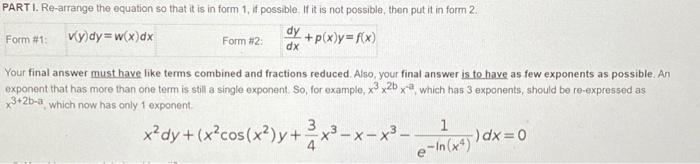 Solved PARTI. Re-arrange the equation so that it is in form | Chegg.com