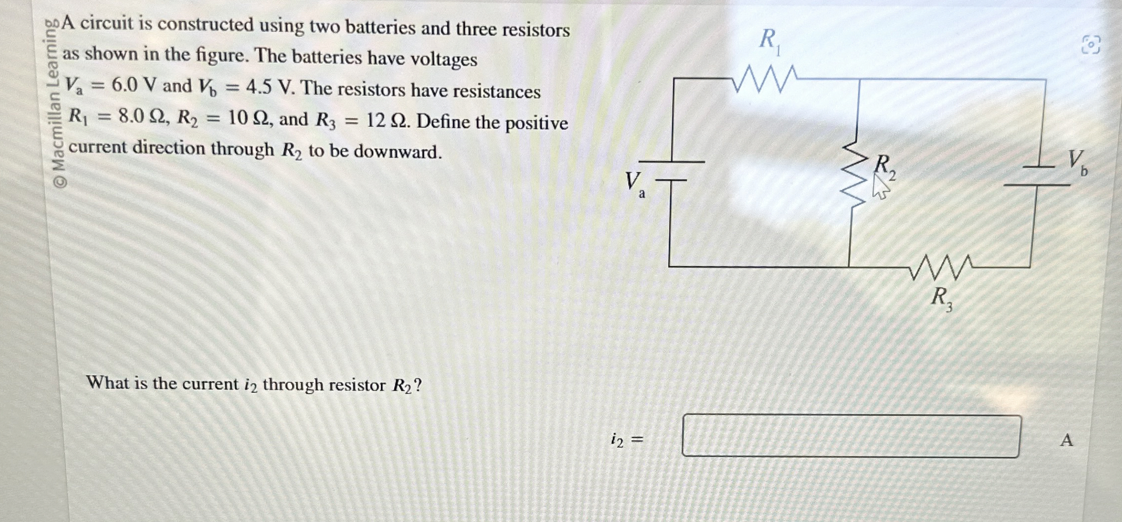 ?00A circuit is constructed using two batteries and