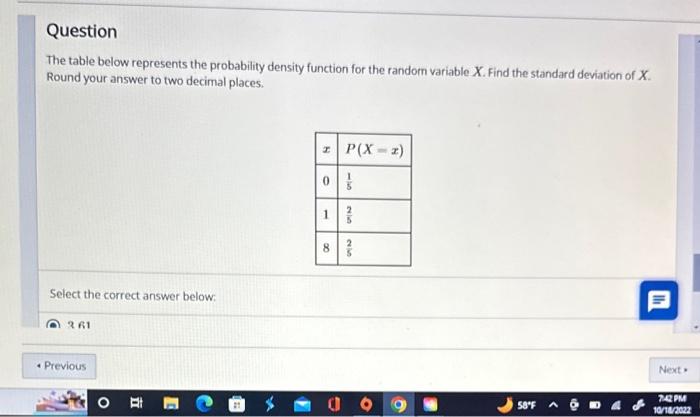 Solved The Table Below Represents The Probability Density | Chegg.com