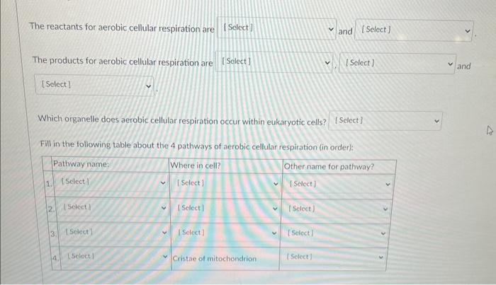 [Solved]: reactants for aerobic cellular respiration are an