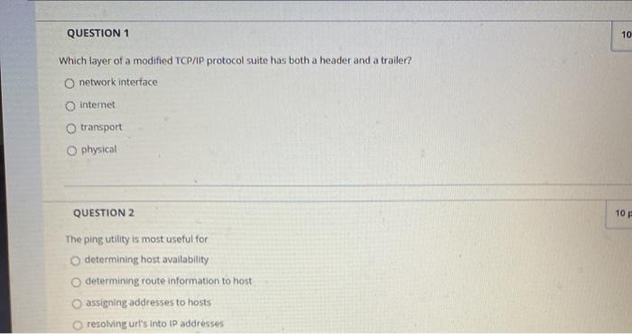 Solved QUESTION 1 10 Which layer of a modified TCP/IP | Chegg.com