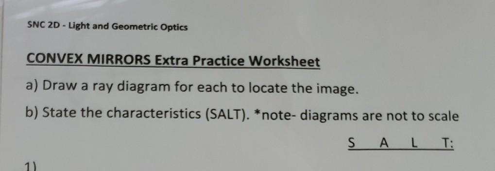 Solved Snc 2d Light And Geometric Optics Convex Mirrors