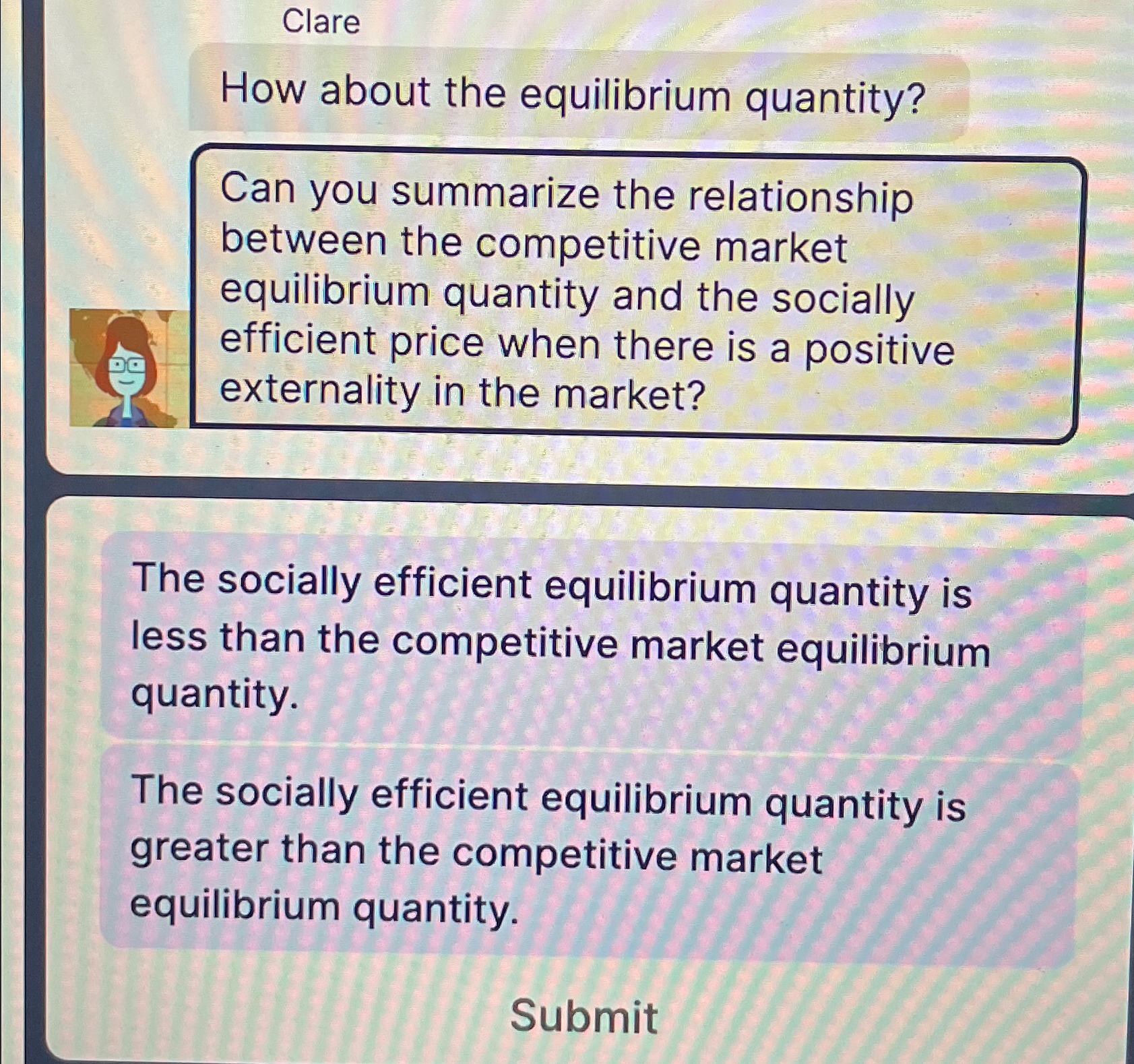 Solved ClareHow about the equilibrium quantity?Can you | Chegg.com